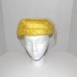 Vintage Miss Feige Yellow Fascinator Hat With Veil